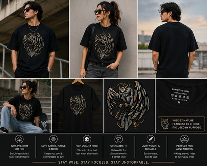 Mystic Owl Oversized T-Shirt | Gothic Wildlife Graphic Unisex Tee
