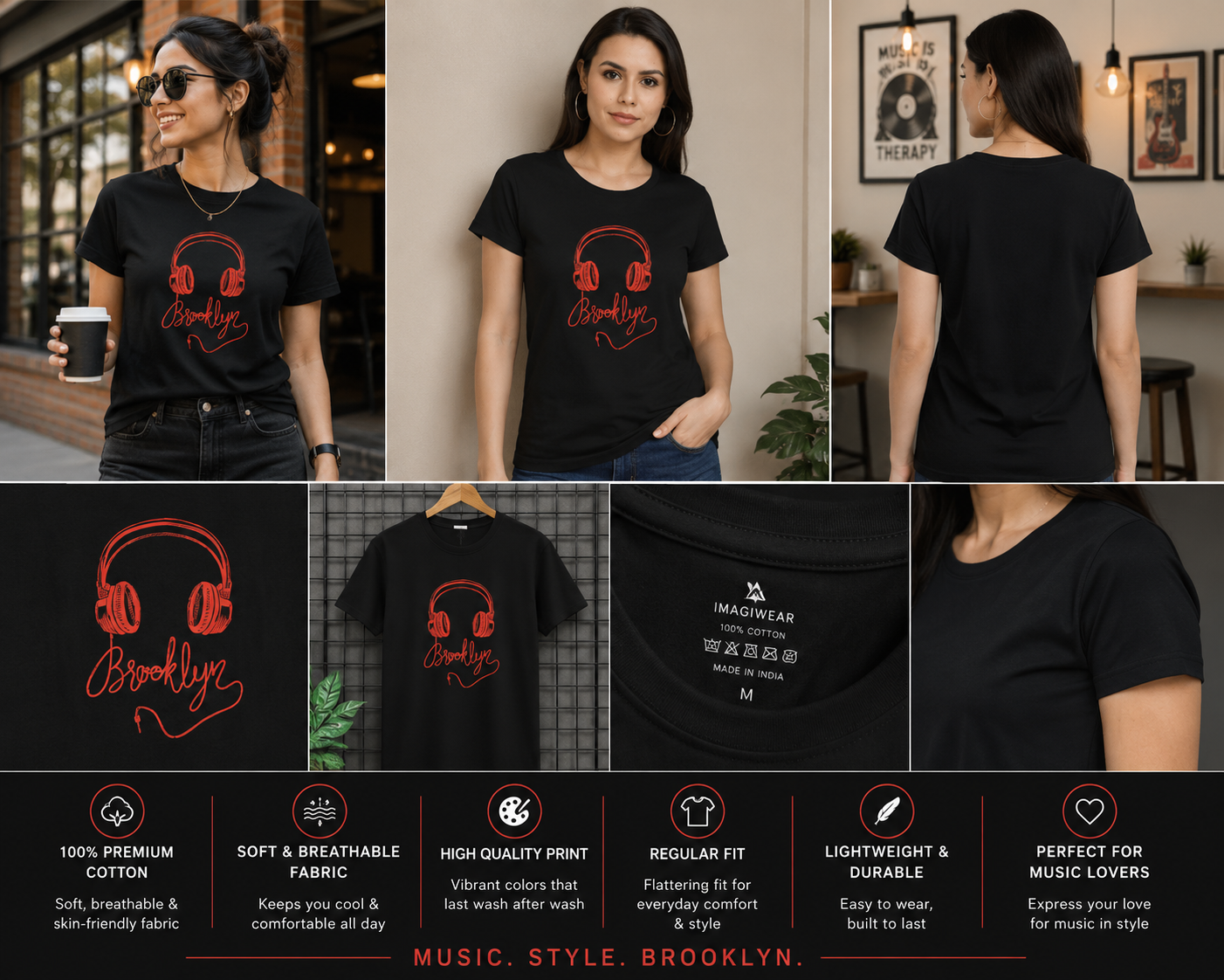Brooklyn Headphones Women's Classic T-Shirt | Music Lover Graphic Tee