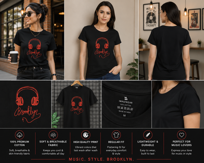 Brooklyn Headphones Women's Classic T-Shirt | Music Lover Graphic Tee