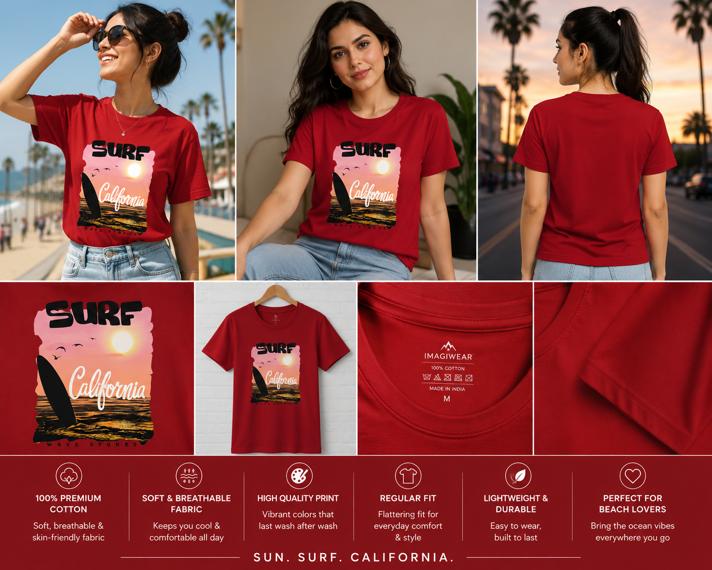 Surf California Women's Classic T-Shirt | Beach Sunset Graphic Tee