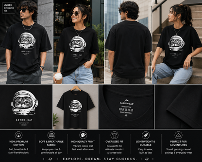 Astro Cat Oversized T-Shirt | Space Explorer Cat Graphic Unisex Tee