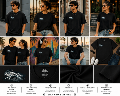Lone Wolf Oversized T-Shirt | Minimal Wolf Graphic Unisex Streetwear Tee