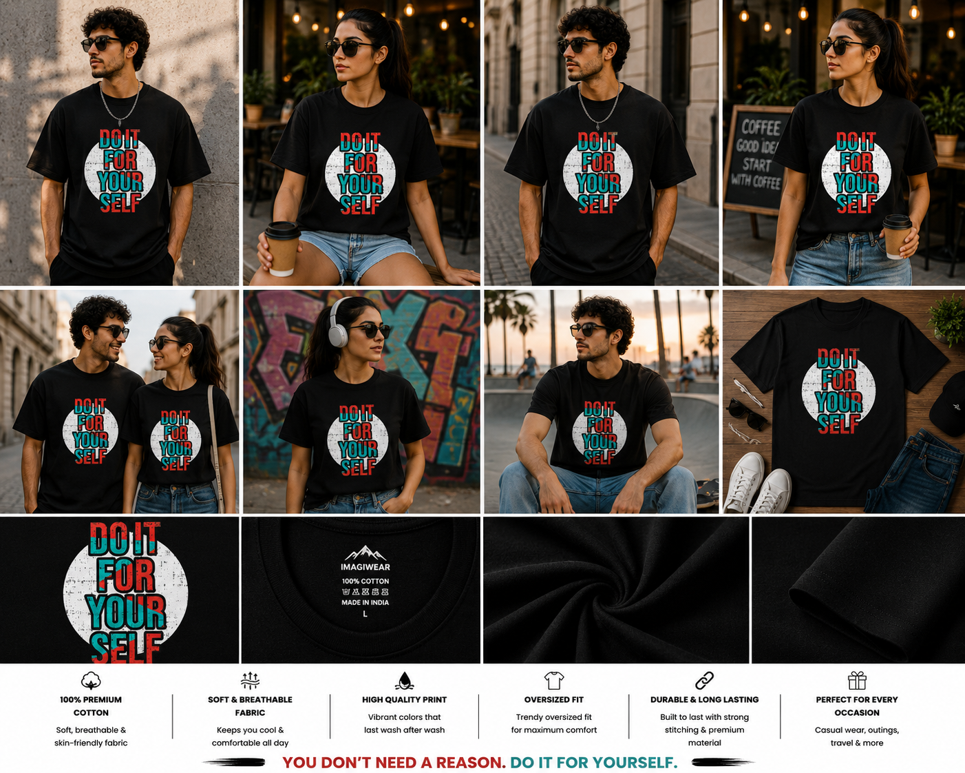 Do It For Yourself Oversized T-Shirt | Motivational Typography Graphic Unisex Tee