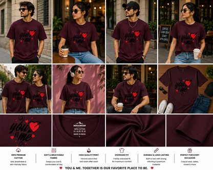 You & Me Oversized T-Shirt | Romantic Heart Graphic Unisex Tee