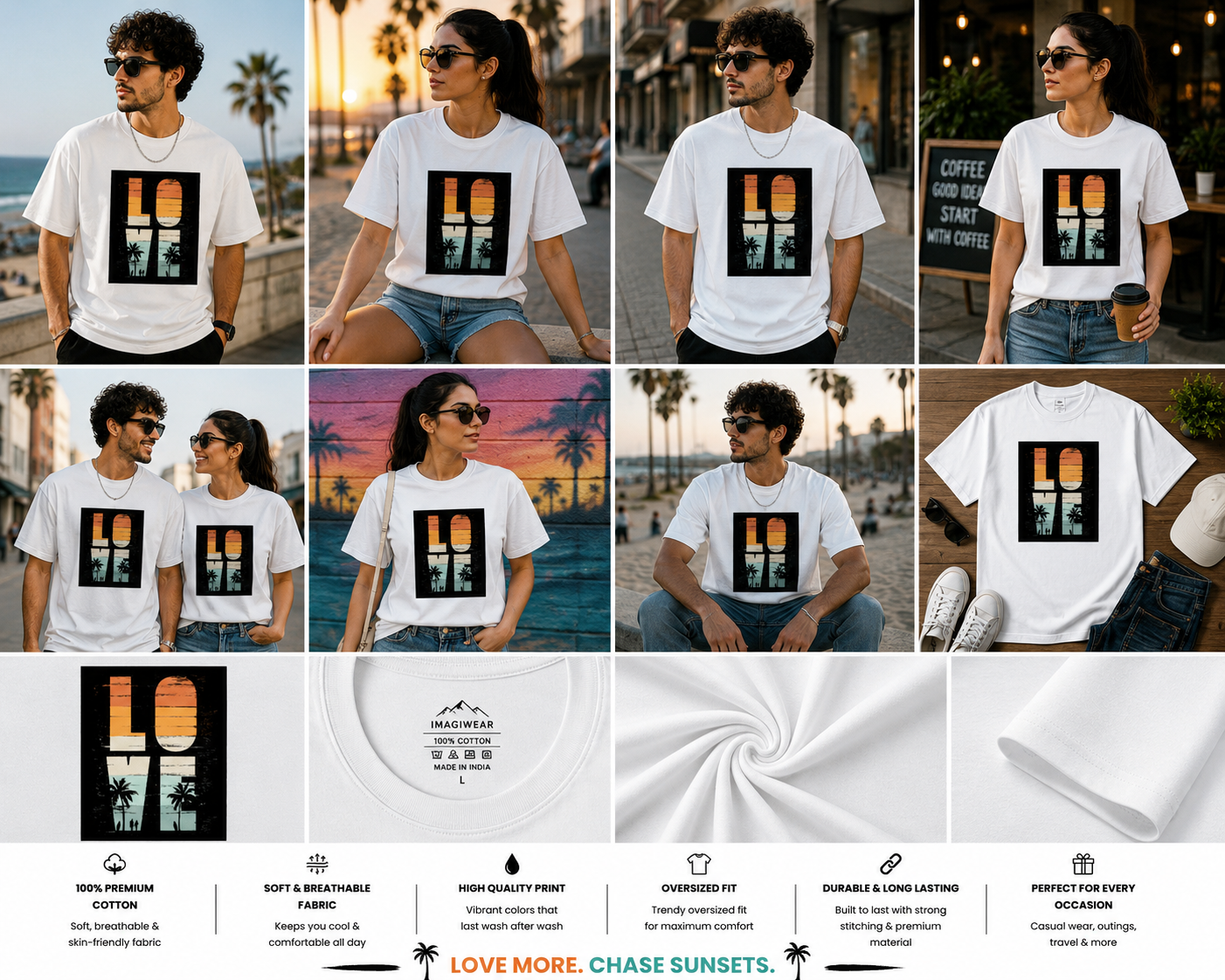 LOVE Sunset Oversized T-Shirt | Vintage Beach Graphic Unisex Tee