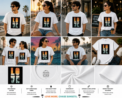 LOVE Sunset Oversized T-Shirt | Vintage Beach Graphic Unisex Tee