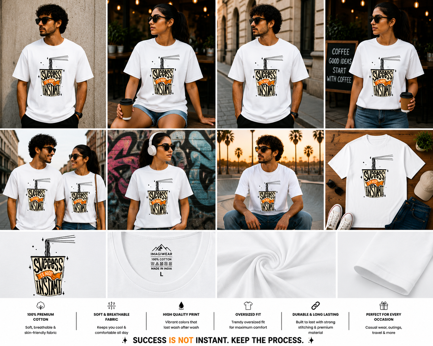 Success Is Not Instant Oversized T-Shirt | Motivational Success Graphic Unisex Tee