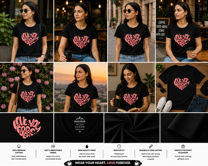 Love You Forever Women's Classic T-Shirt | Heart Typography Graphic Tee for Women