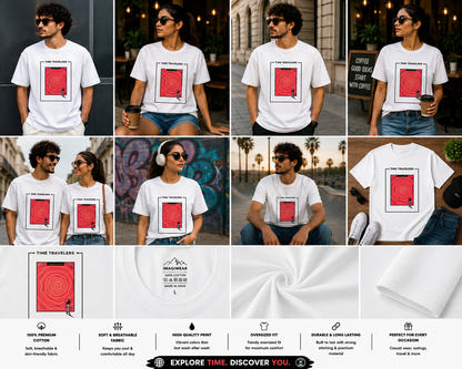Time Travelers Oversized T-Shirt | Abstract Portal Graphic Unisex Streetwear Tee