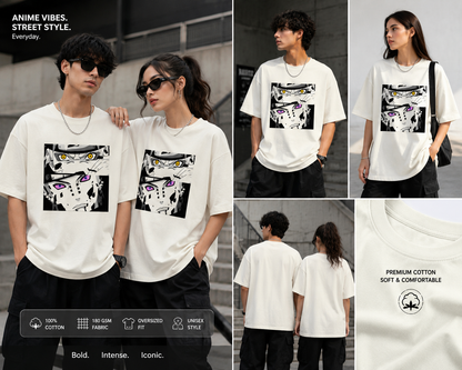 Anime Eyes Oversized Unisex T-Shirt back design detail - manga inspired anime streetwear graphic tee