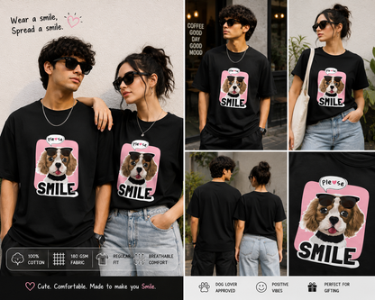 Please Smile Women’s Graphic T-Shirt – Cute Puppy Sunglasses Tee