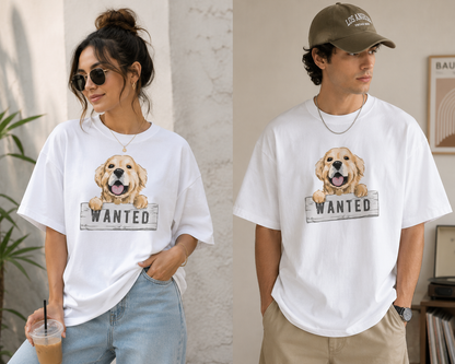 Wanted Golden Retriever Oversized T-Shirt – Cute Dog Graphic Unisex Tee