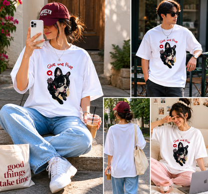 Give Me Five Puppy Oversized T-Shirt – Cute Dog Graphic Unisex Tee