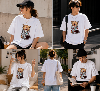 Space Cat Astronaut Oversized T-Shirt – Cute Kitty Graphic Unisex Tee