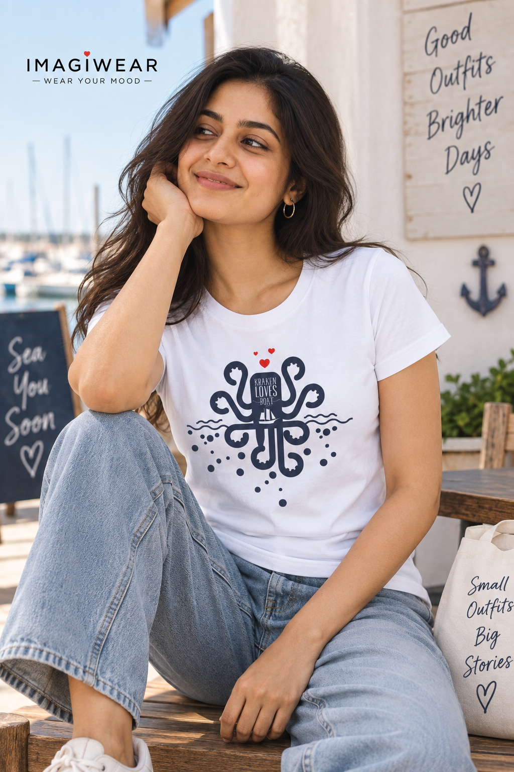 Kraken Loves Boat | Women’s Regular Fit Nautical Graphic T-Shirt