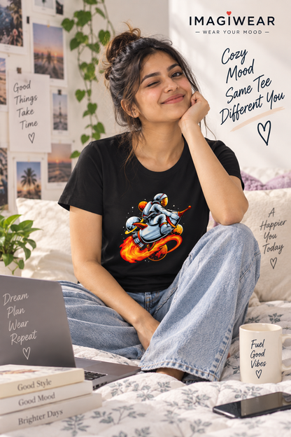 Astronaut Rocket Ride | Women’s Regular Fit Space Graphic T-Shirt