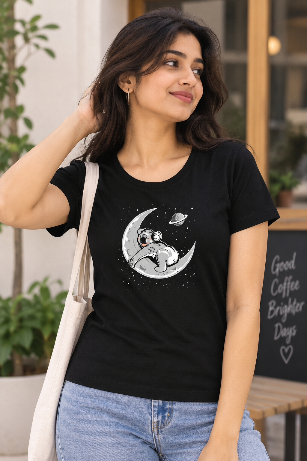 Moonlight Koala | Women’s Regular Fit Cute Graphic T-Shirt