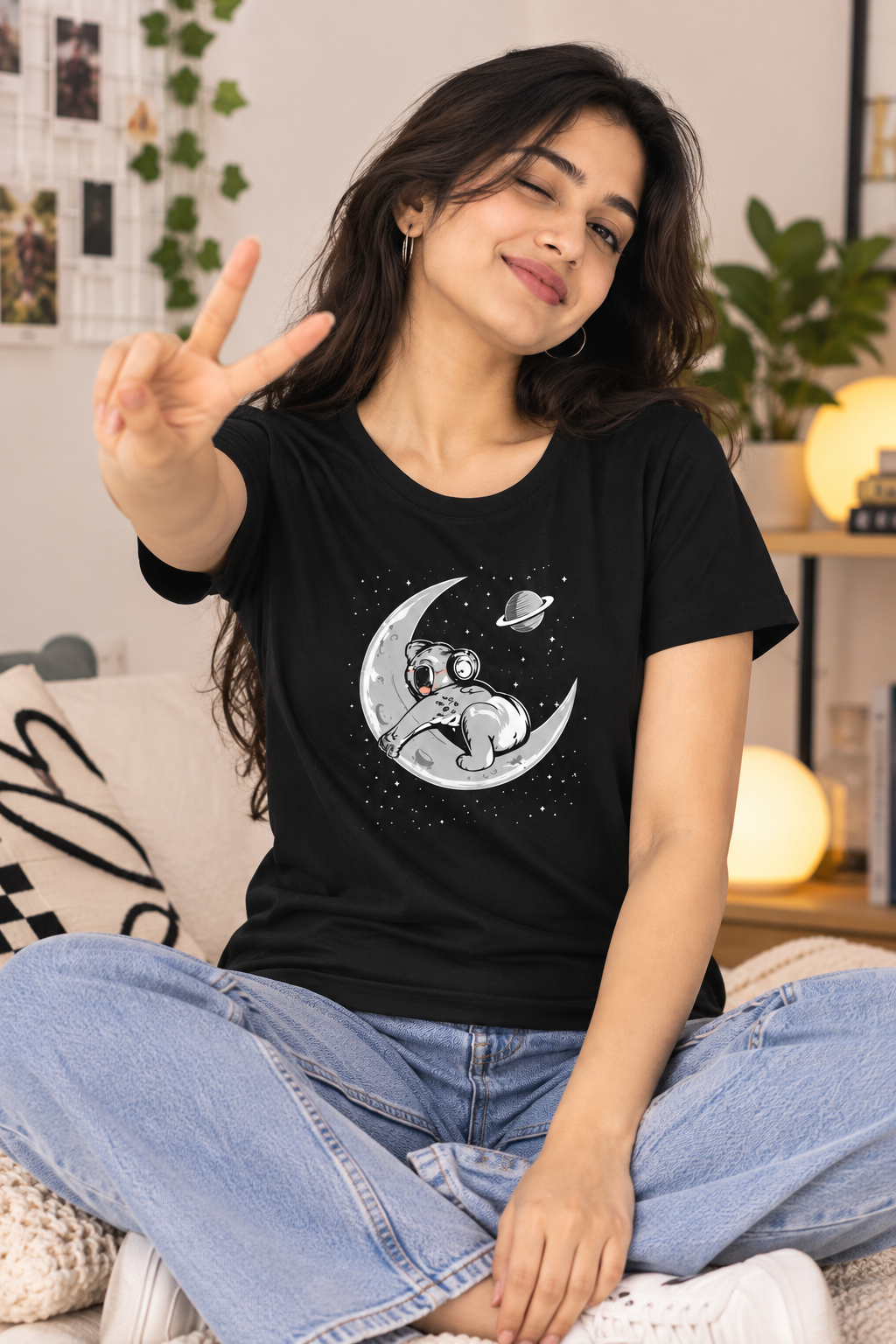 Moonlight Koala | Women’s Regular Fit Cute Graphic T-Shirt
