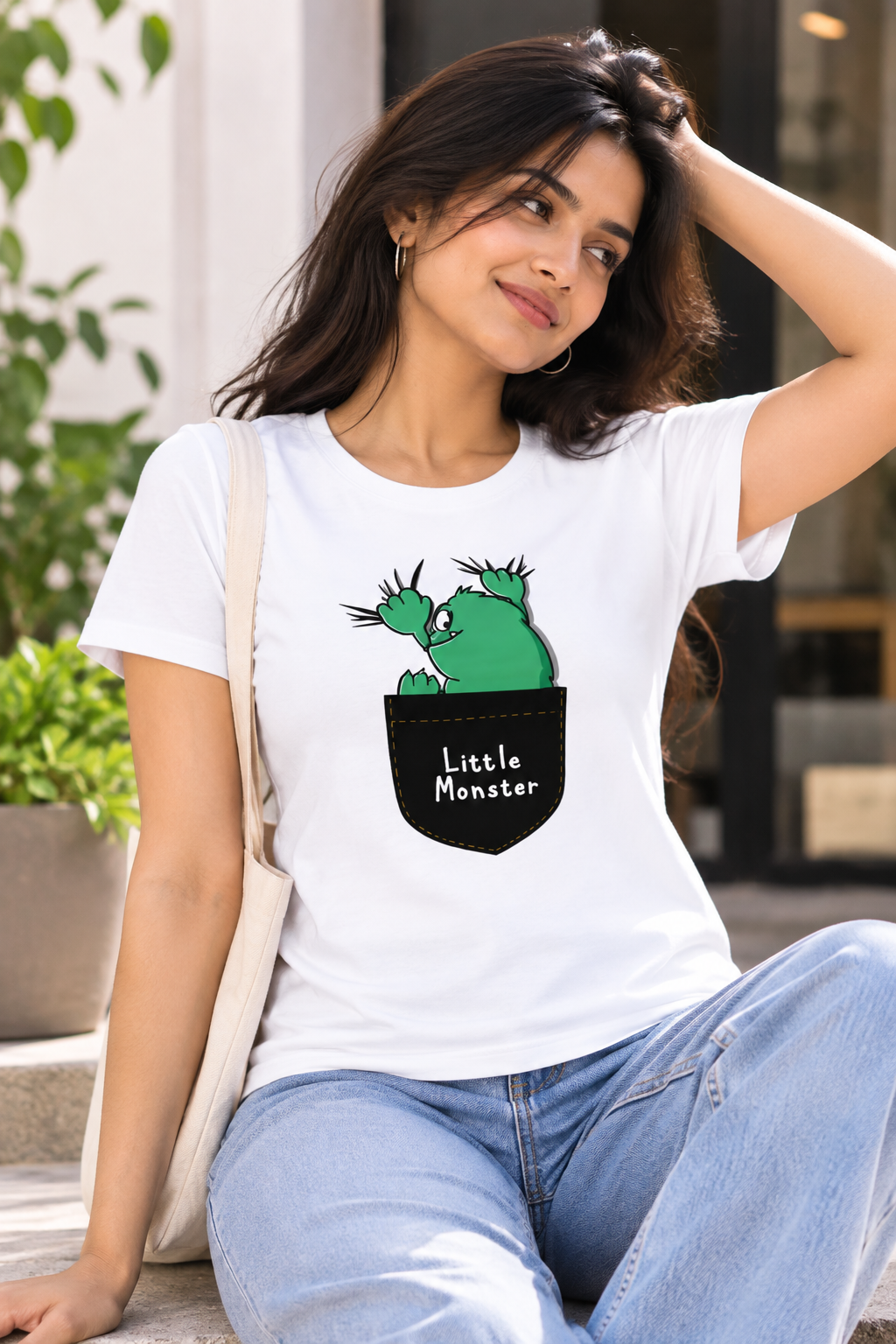 Little Monster Pocket | Women’s Regular Fit Cute Graphic T-Shirt