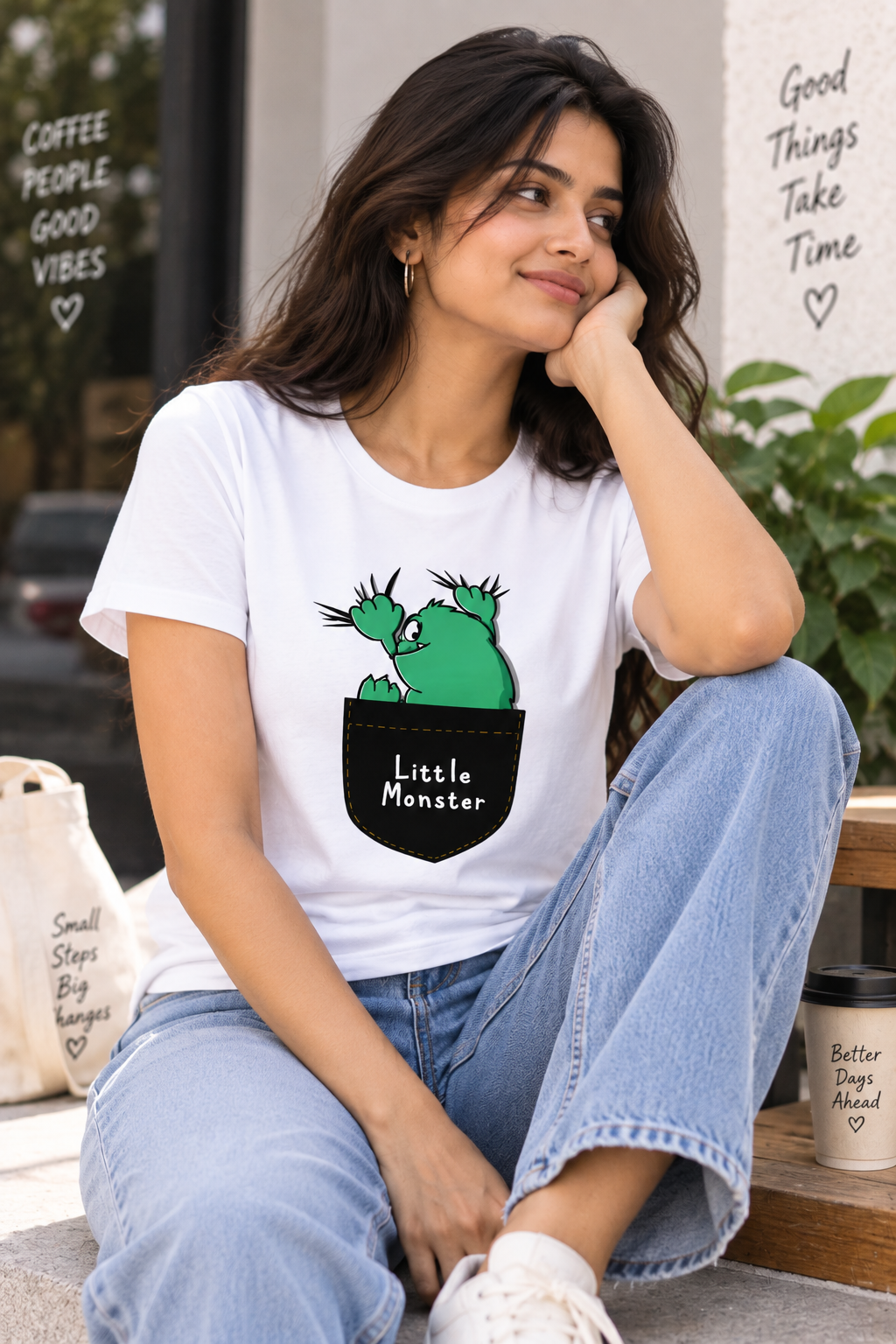 Little Monster Pocket | Women’s Regular Fit Cute Graphic T-Shirt