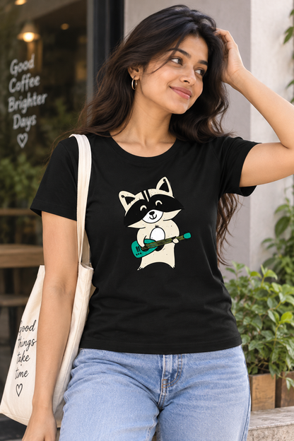 Rockstar Raccoon | Women’s Regular Fit Cute Graphic T-Shirt
