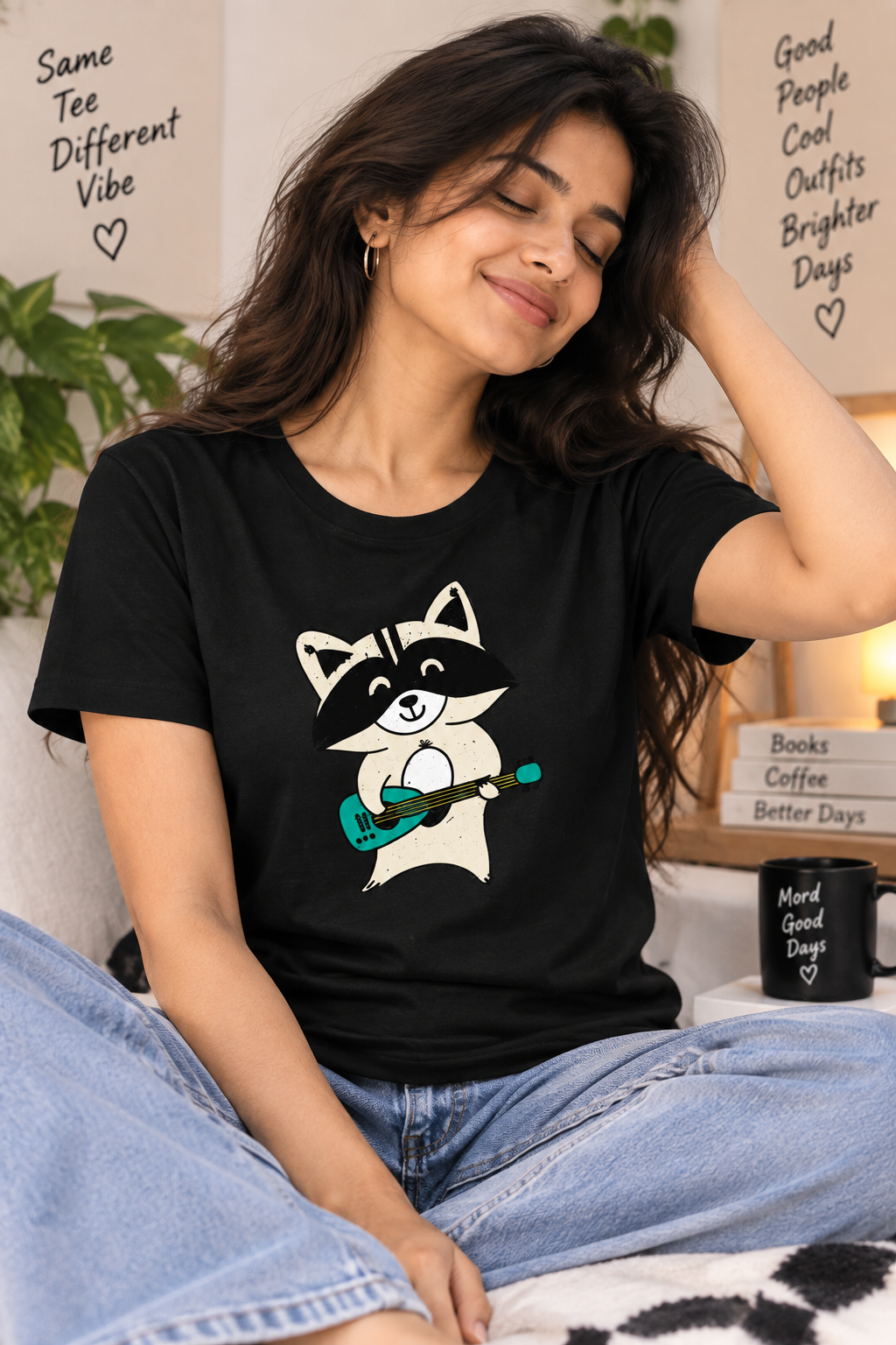 Rockstar Raccoon | Women’s Regular Fit Cute Graphic T-Shirt