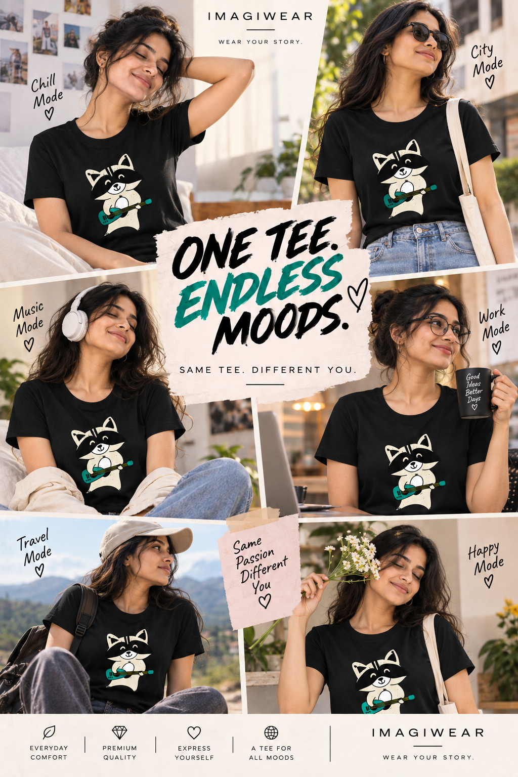 Rockstar Raccoon | Women’s Regular Fit Cute Graphic T-Shirt