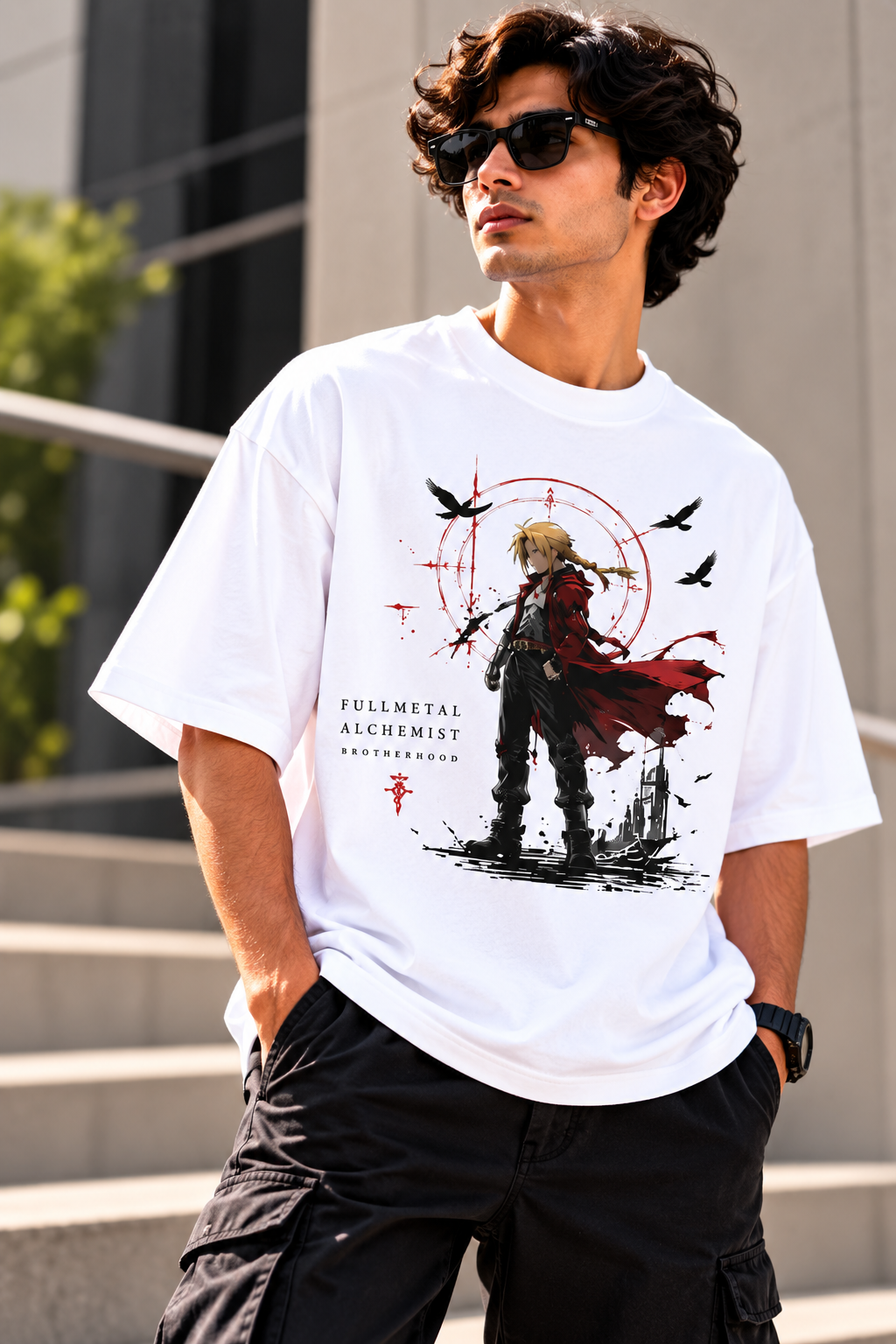 Edward Elric Crimson Coat | Oversized Unisex Fullmetal Alchemist T-Shirt