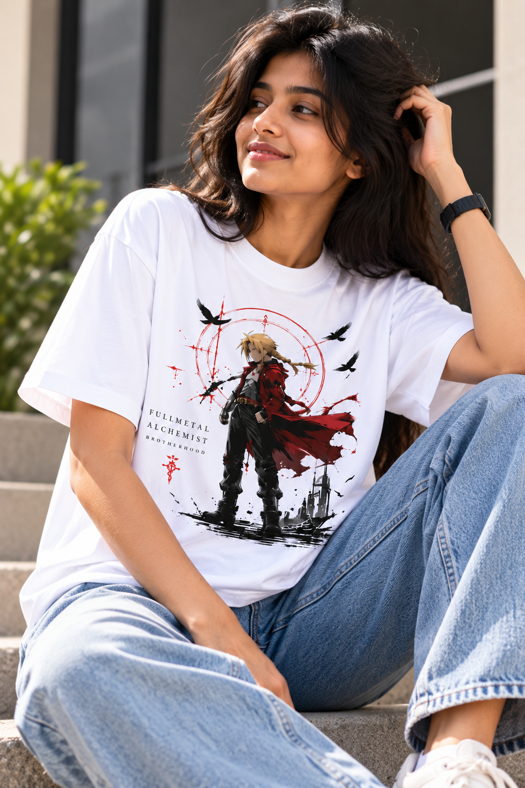 Edward Elric Crimson Coat | Oversized Unisex Fullmetal Alchemist T-Shirt