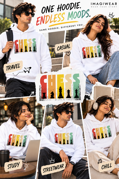 Chess Pieces Typography | Regular Fit Unisex Graphic Hoodie