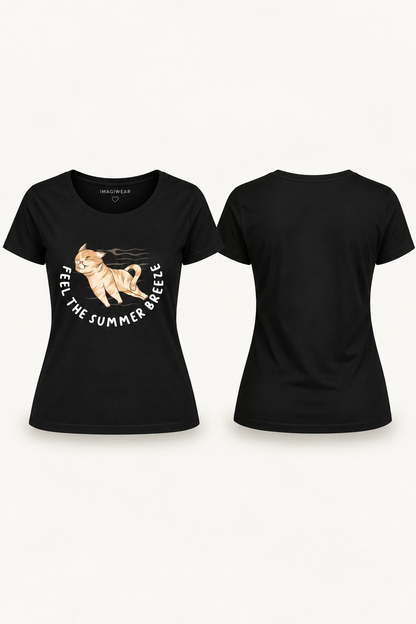 Feel the Summer Breeze Cat Graphic T-Shirt | Women’s Regular Fit Tee
