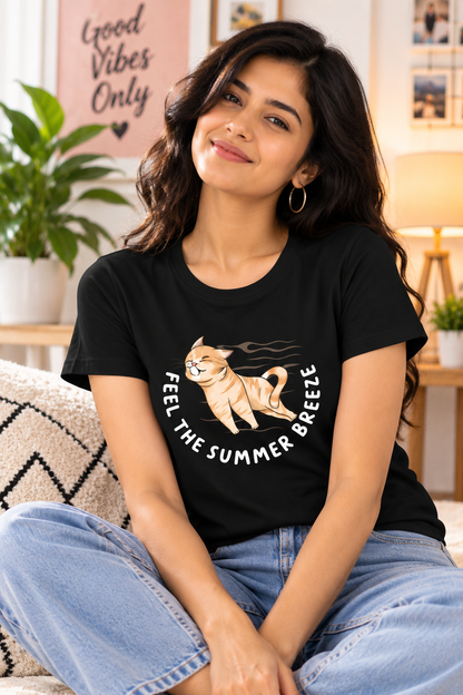Feel the Summer Breeze Cat Graphic T-Shirt | Women’s Regular Fit Tee