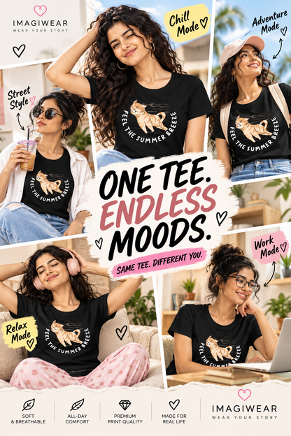 Feel the Summer Breeze Cat Graphic T-Shirt | Women’s Regular Fit Tee