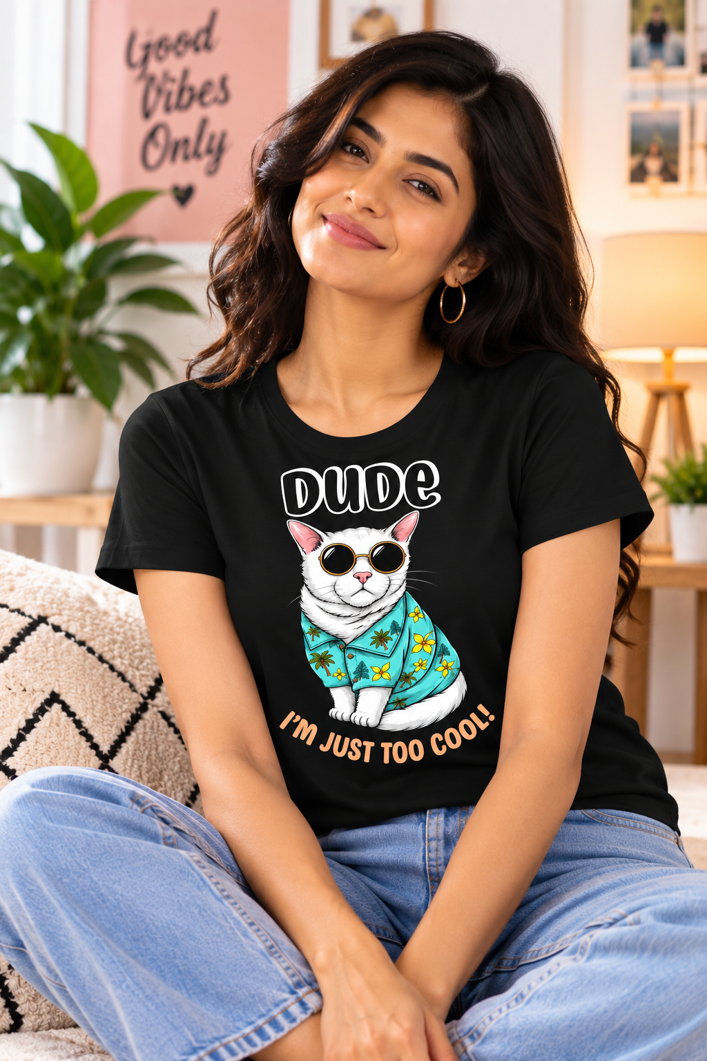 Dude I’m Just Too Cool Cat Graphic T-Shirt | Women’s Regular Fit Tee