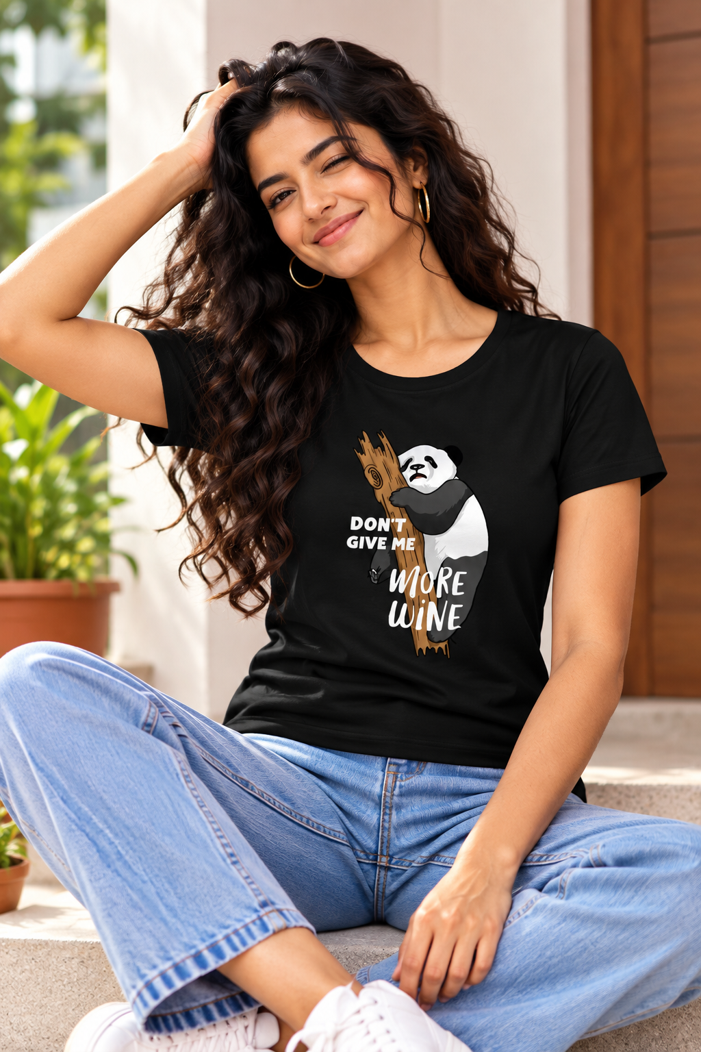 Don’t Give Me More Wine | Women’s Regular Fit Funny Panda Graphic T-Shirt