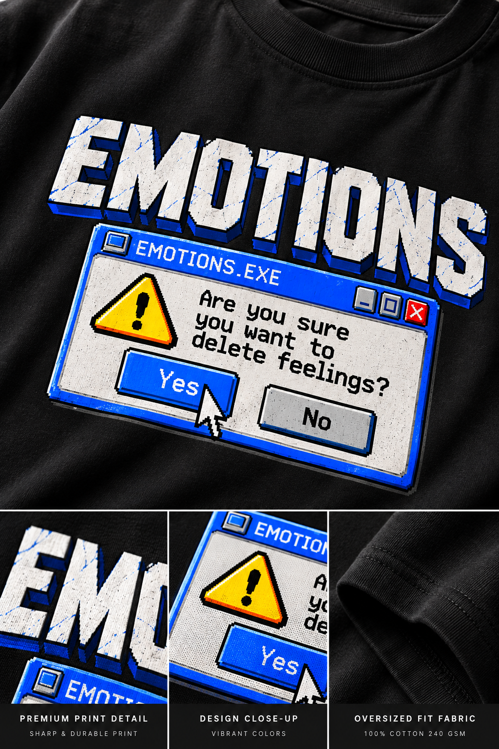 Emotions.exe | Oversized Unisex Y2K Graphic T-Shirt