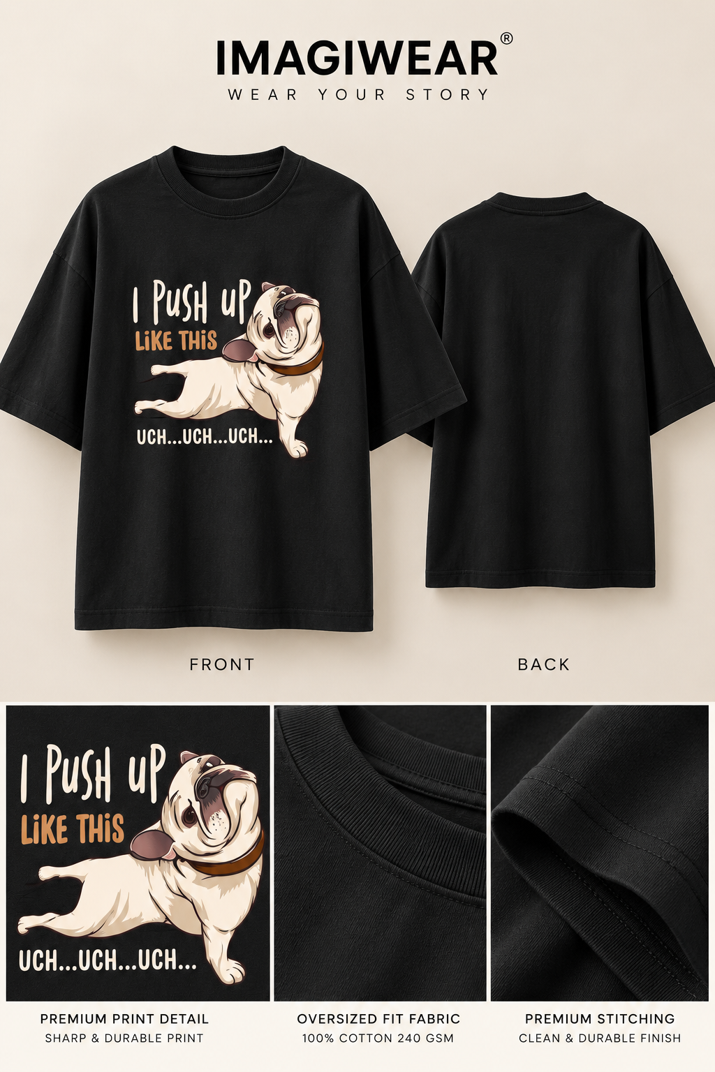I Push Up Like This | Women’s Regular Fit Funny Pug Graphic T-Shirt