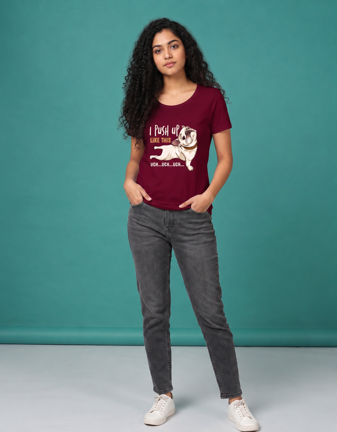 I Push Up Like This | Women’s Regular Fit Funny Pug Graphic T-Shirt