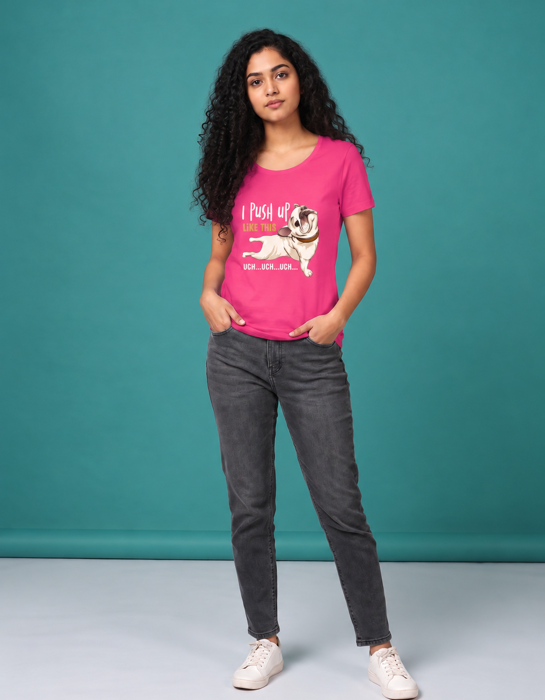 I Push Up Like This | Women’s Regular Fit Funny Pug Graphic T-Shirt