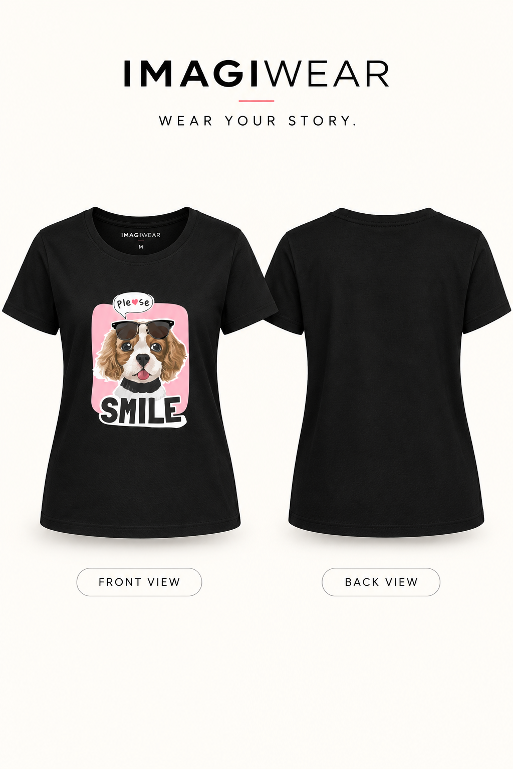 Please Smile Women’s Graphic T-Shirt – Cute Puppy Sunglasses Tee