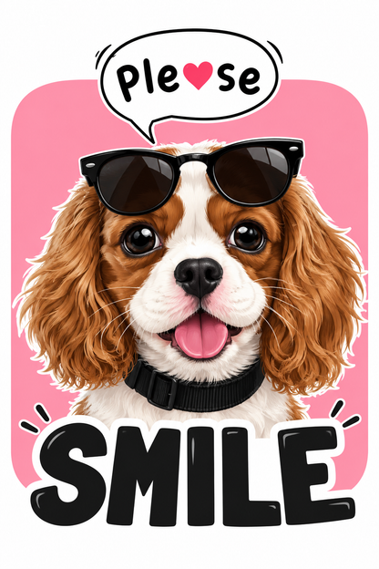 Please Smile Women’s Graphic T-Shirt – Cute Puppy Sunglasses Tee