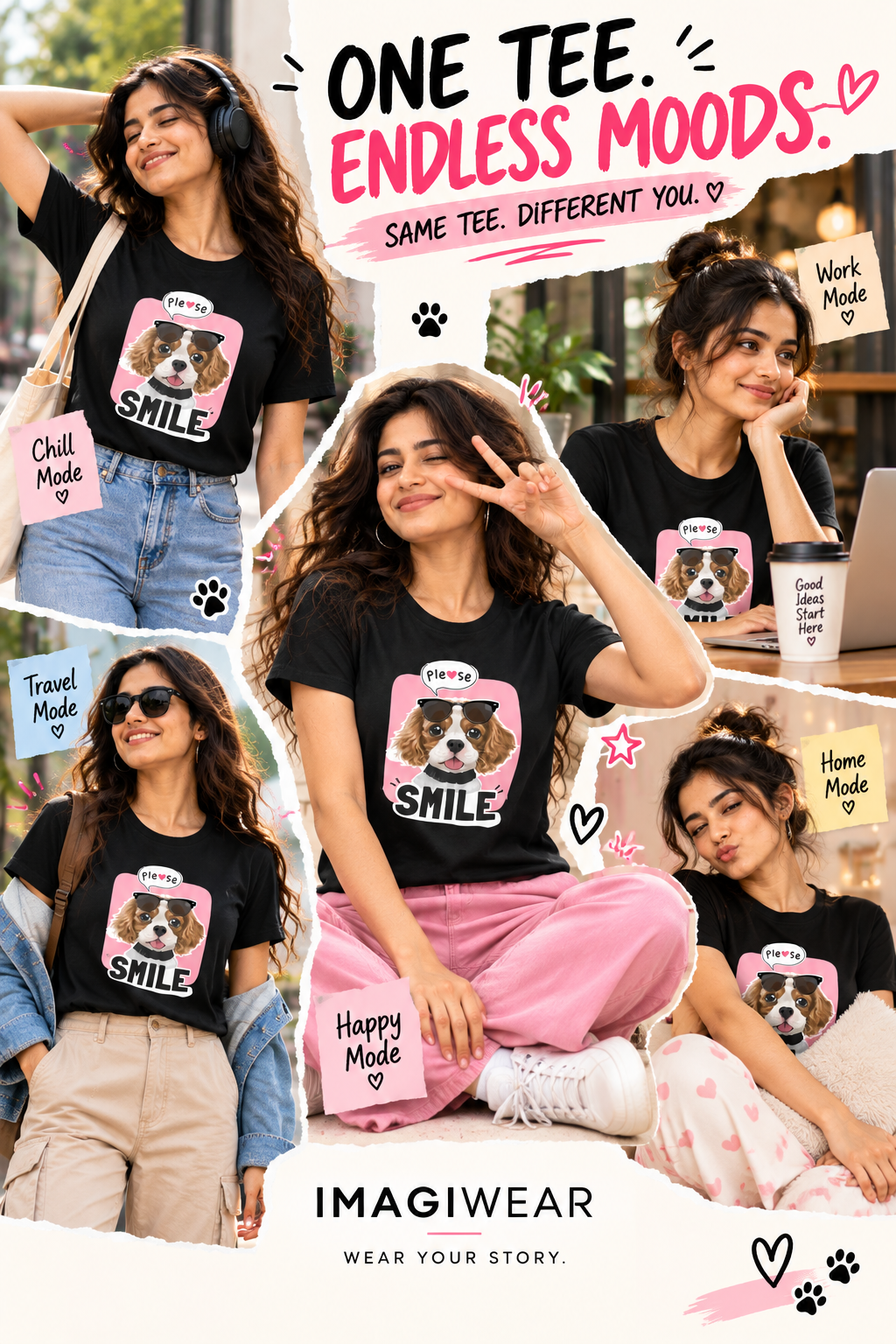 Please Smile Women’s Graphic T-Shirt – Cute Puppy Sunglasses Tee