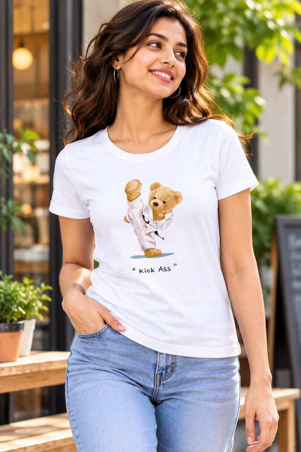 Kick Ass Teddy – Women’s Classic Cotton T-Shirt | Cute Martial Arts Bear Graphic Tee