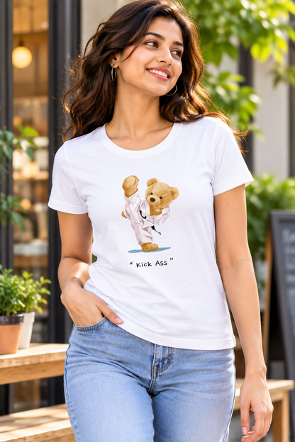Kick Ass Teddy – Women’s Classic Cotton T-Shirt | Cute Martial Arts Bear Graphic Tee