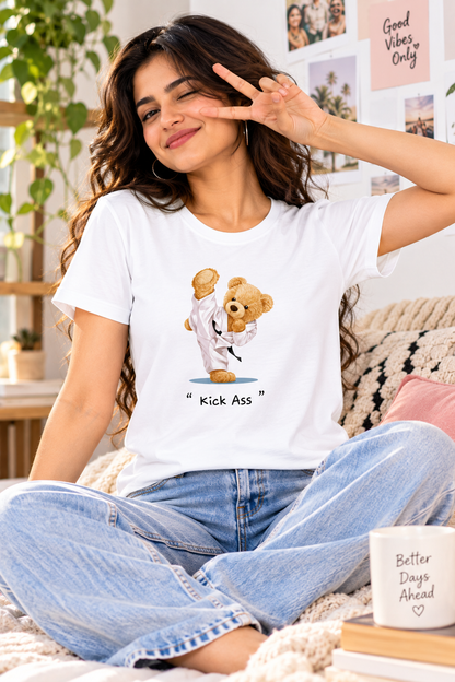 Kick Ass Teddy – Women’s Classic Cotton T-Shirt | Cute Martial Arts Bear Graphic Tee