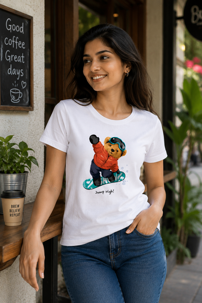 Jump High Bear Graphic T-Shirt | Women's Regular Fit Tee