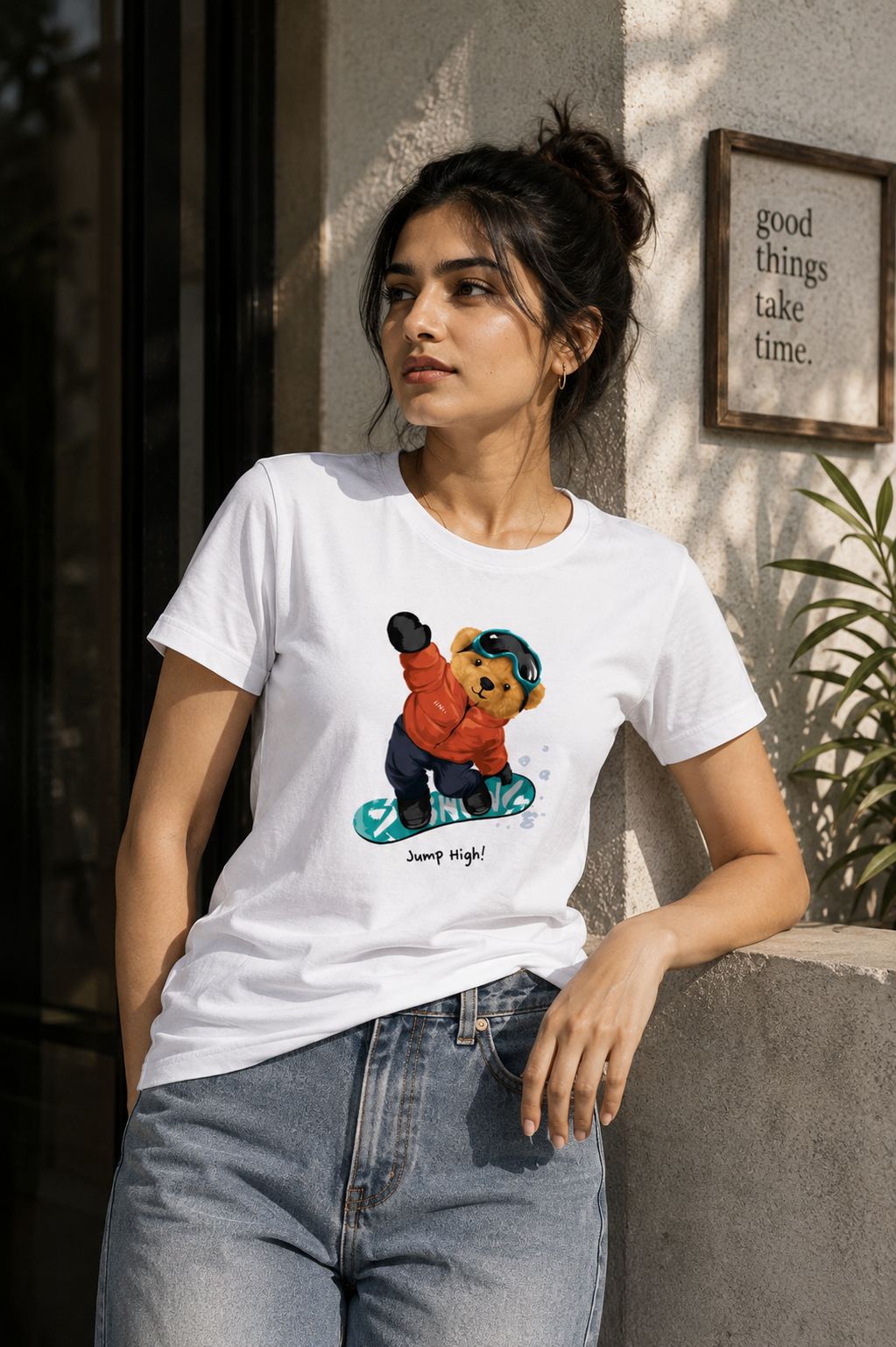 Jump High Bear Graphic T-Shirt | Women's Regular Fit Tee