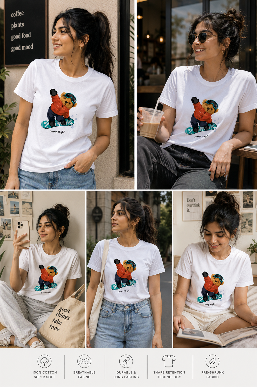 Jump High Bear Graphic T-Shirt | Women's Regular Fit Tee
