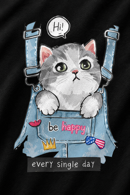 Happy Cat Graphic T-Shirt | Women's Regular Fit Tee