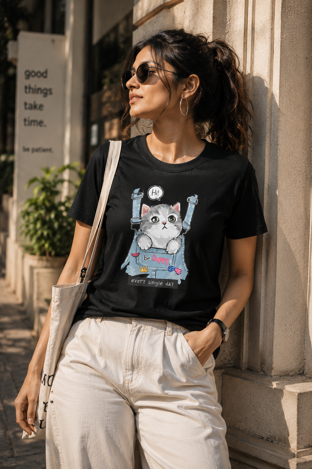 Happy Cat Graphic T-Shirt | Women's Regular Fit Tee
